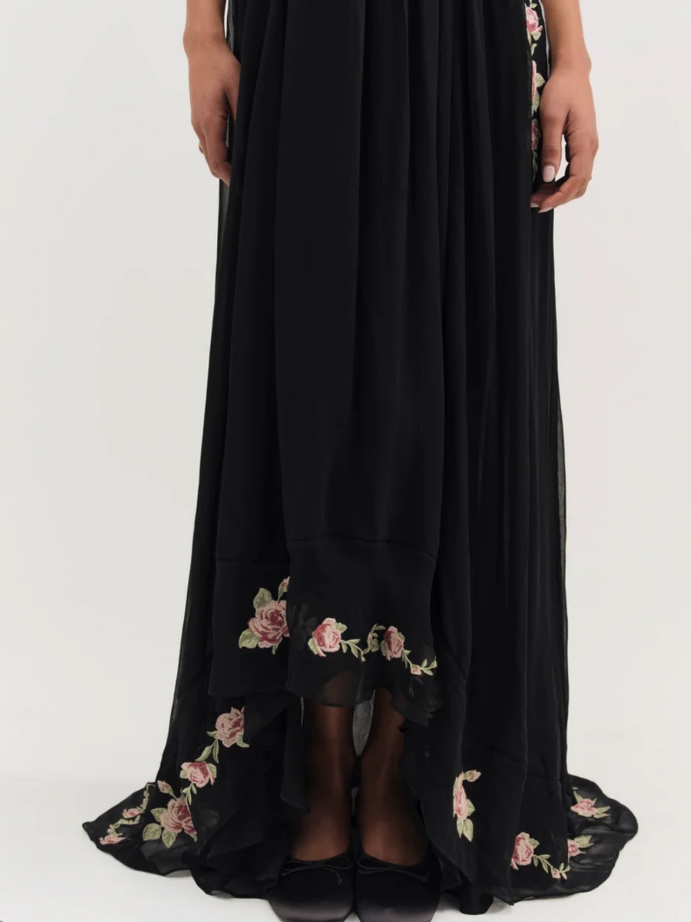 For Love & Lemons Rosemarie Embroidered Floral Bows Coquette Beaded Maxi Dress M - Picture 3 of 12